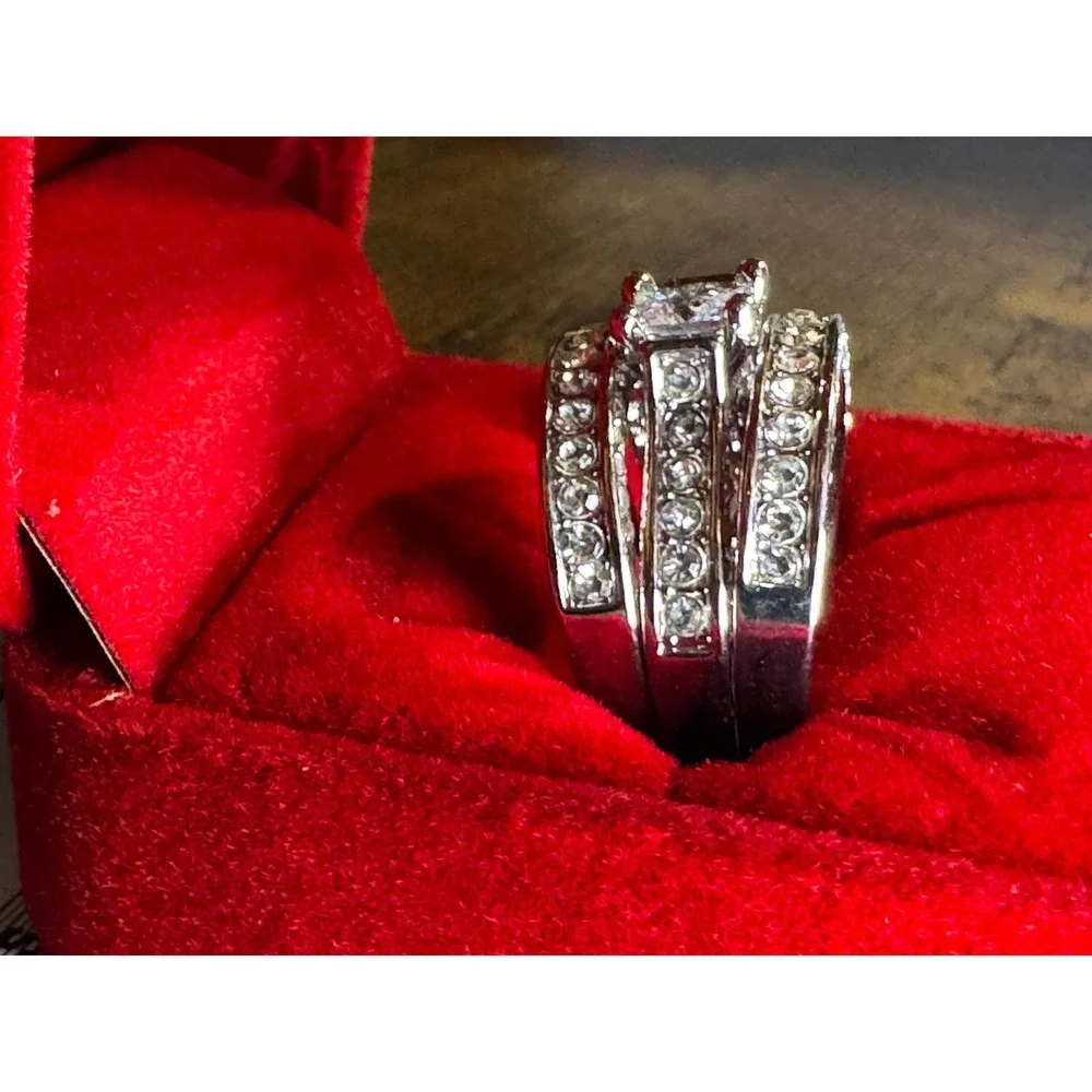 Sparkling Crystal Bridal Ring Set | Statement CZ‎ Wedding Stack |